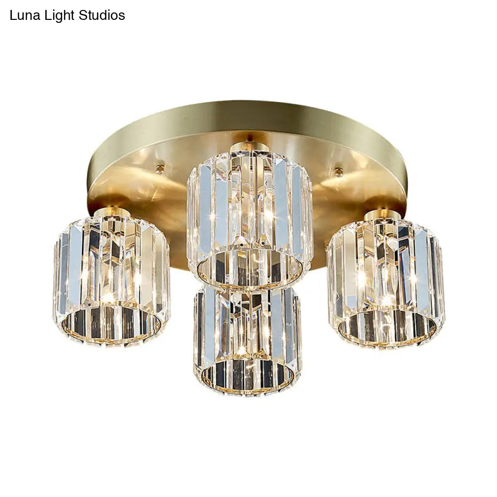 DecorBites™ DecorBites™ Modern Cylindrical Semi Flush Crystal Chandelier - Gold