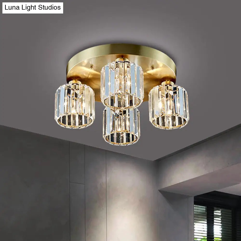 DecorBites™ DecorBites™ Modern Cylindrical Semi Flush Crystal Chandelier - Gold