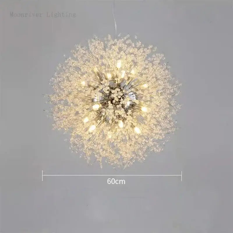 Modern dandelion crystal chandelier with warm lights and sparkling crystal strands for living room decorbites dandelion crystal