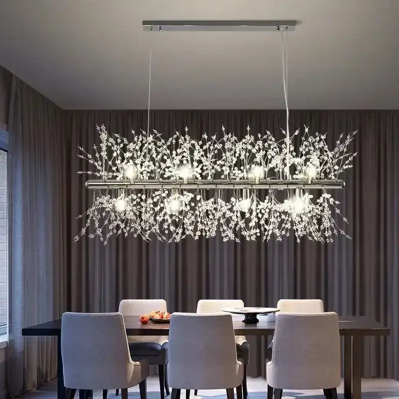 Modern dandelion crystal chandelier with sleek metallic frame and clear crystal branches for living room decorbites dandelion
