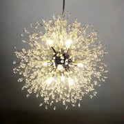 Modern dandelion crystal chandelier with clear glass beads and metal stems by decorbites for living room decor