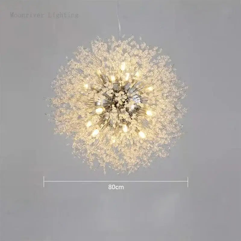 Modern dandelion crystal chandelier with clear glass pieces and warm bulbs for living room decorbites dandelion crystal
