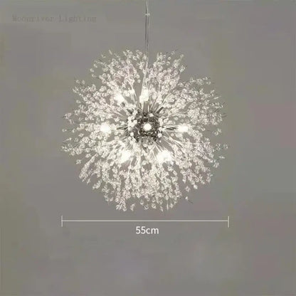 Modern dandelion crystal chandelier pendant light with clear glass beads and metallic accents by decorbites dandelion crystal