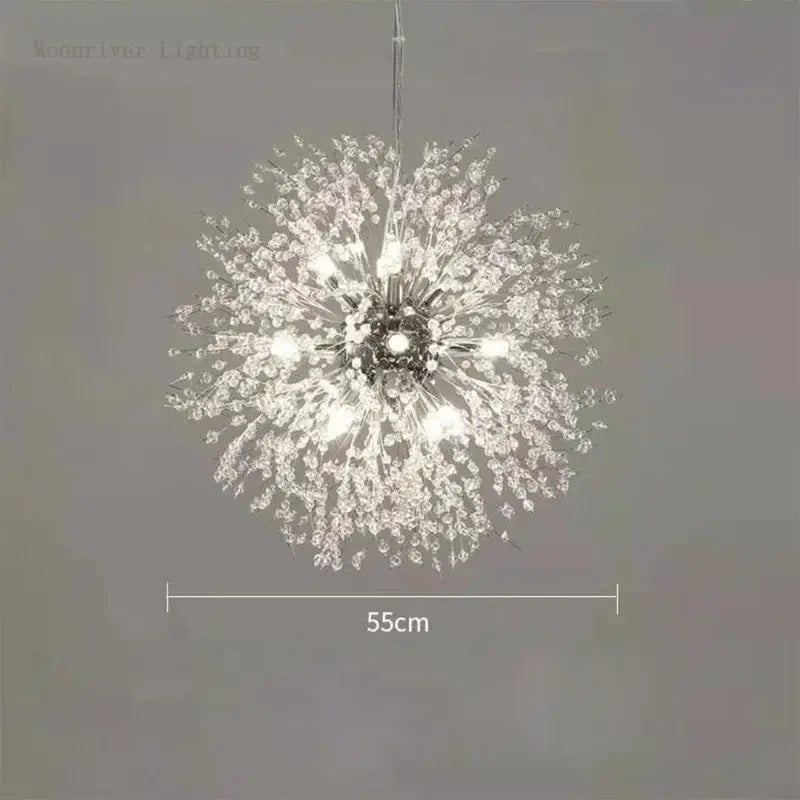 Modern dandelion crystal chandelier pendant light with clear glass beads and metallic accents by decorbites dandelion crystal