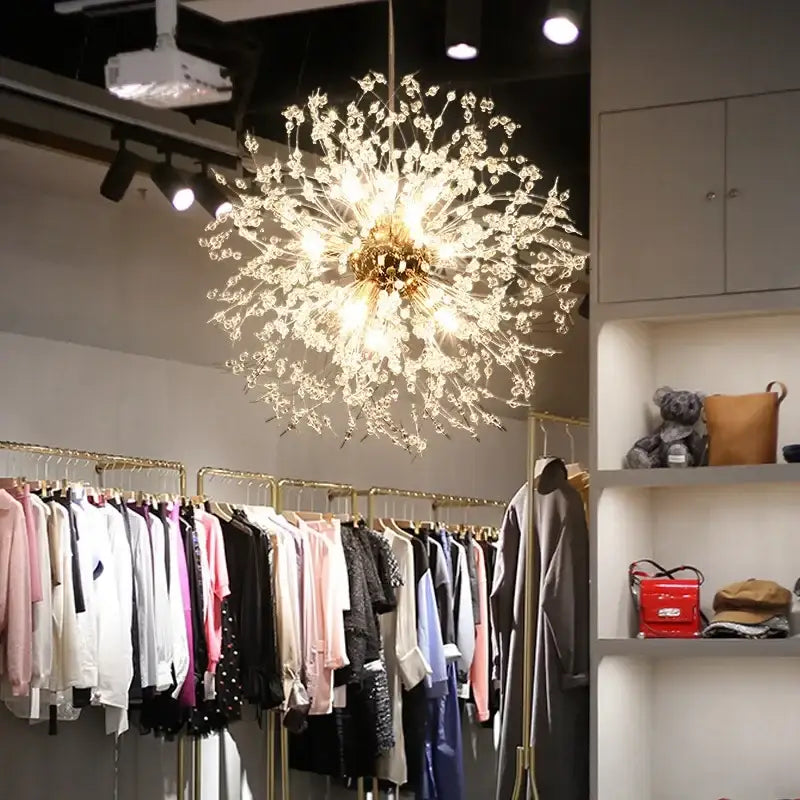 Modern dandelion crystal chandelier with gold-toned branches and crystal accents for elegant living room decorbites dandelion
