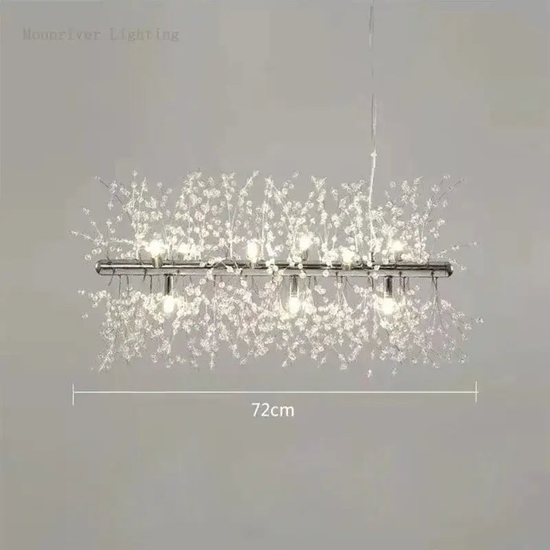 Modern dandelion crystal chandelier with clear glass branches and sleek chrome bar for elegant living room decorbites dandelion