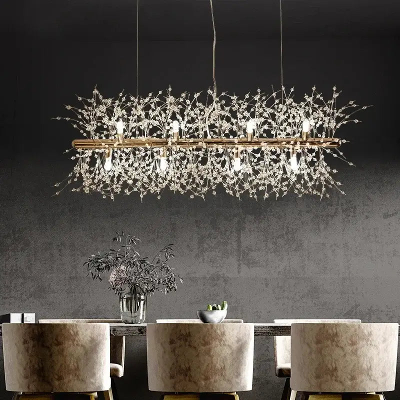 Modern dandelion led crystal chandelier with gold-toned metal frame and intricate branches for dining room decorbites dandelion led