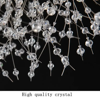 Modern dandelion led crystal chandelier with clear faceted beads and metallic wires for dining room decorbites dandelion led