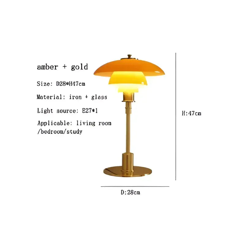 Modern danish amber and frosted glass desk lamp with tiered glass shades and sleek iron base for decorbites glass desk use