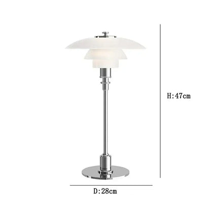 Modern danish amber and frosted glass desk lamp with polished chrome base and layered white opal shades for decorbites glass desk