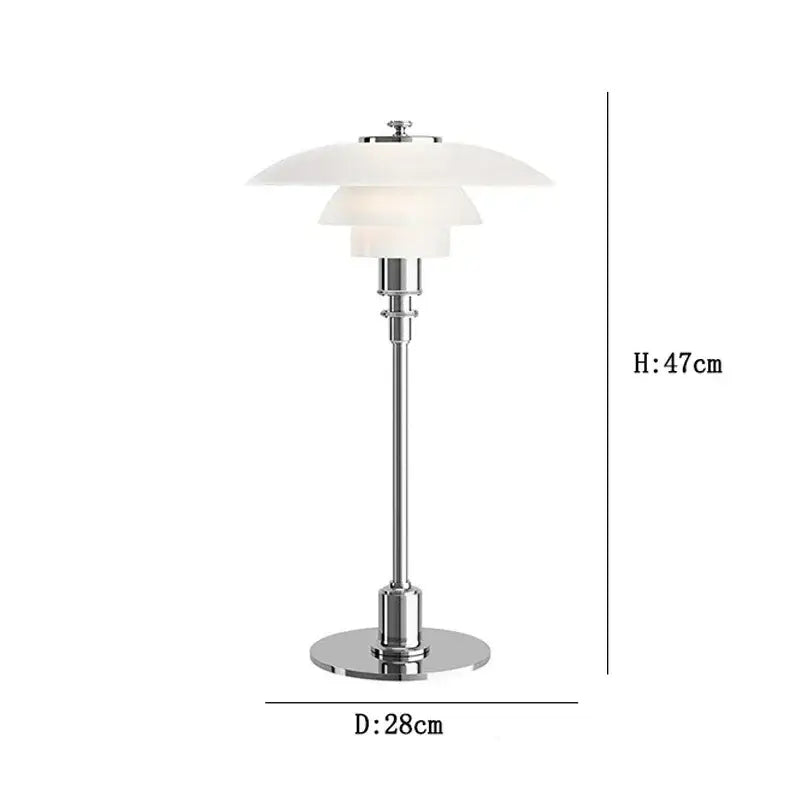 Modern danish amber and frosted glass desk lamp with polished chrome base and layered white opal shades for decorbites glass desk