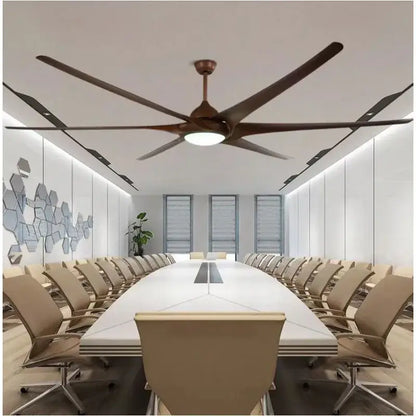 Modern dark bronze 100 inch large ceiling fan with sleek bronze finish blades and integrated living room light