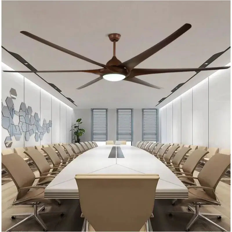 Modern dark bronze 100 inch large ceiling fan with sleek bronze finish blades and integrated living room light