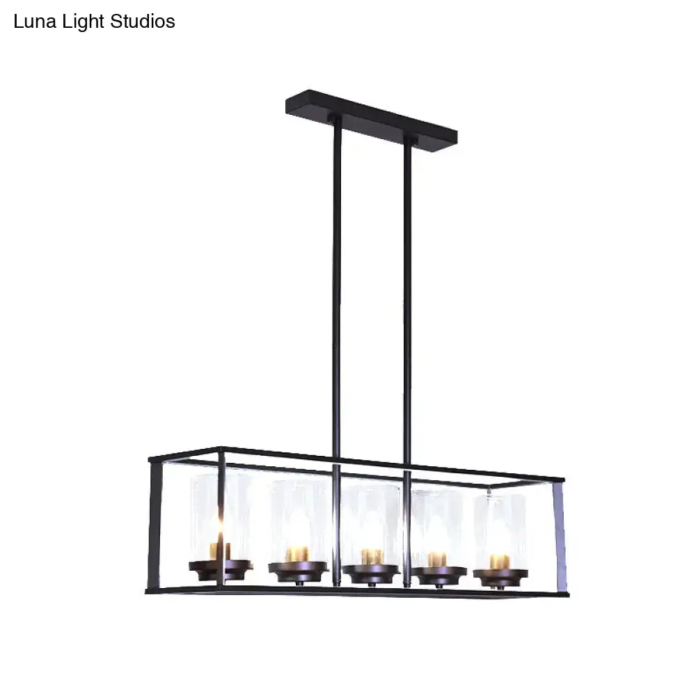 Decorbites classic black island pendant light with five warm bulbs and clear glass shade for dining room