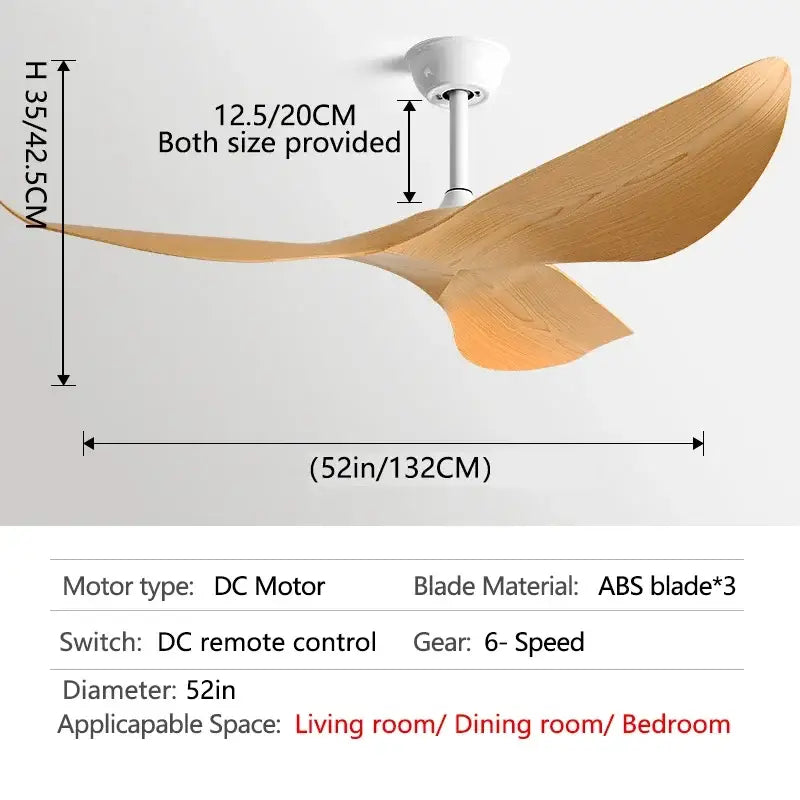 Modern dark brown and matte black dc ceiling fan with sleek light brown abs blades and white motor housing for living room