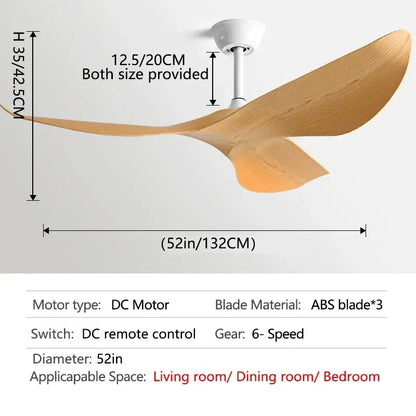 Modern dark brown and matte black dc ceiling fan with sleek light brown abs blades and white motor housing for living room