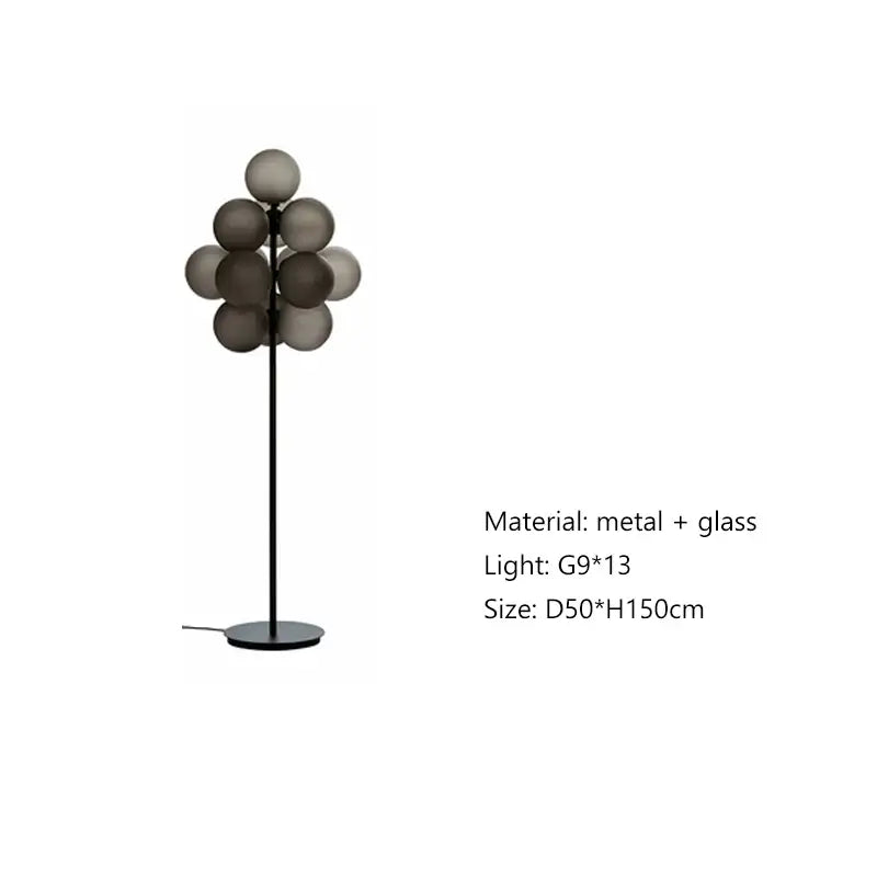 Modern dark brown bubbleglass led floor lamp with slender black metal stand and gray spherical shades for living room decorbites bubbleglass led floor