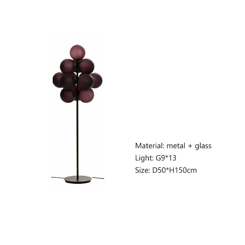 Modern dark brown bubbleglass led floor lamp with slender black metal stand and deep purple glass spheres for living room decorbites bubbleglass led floor