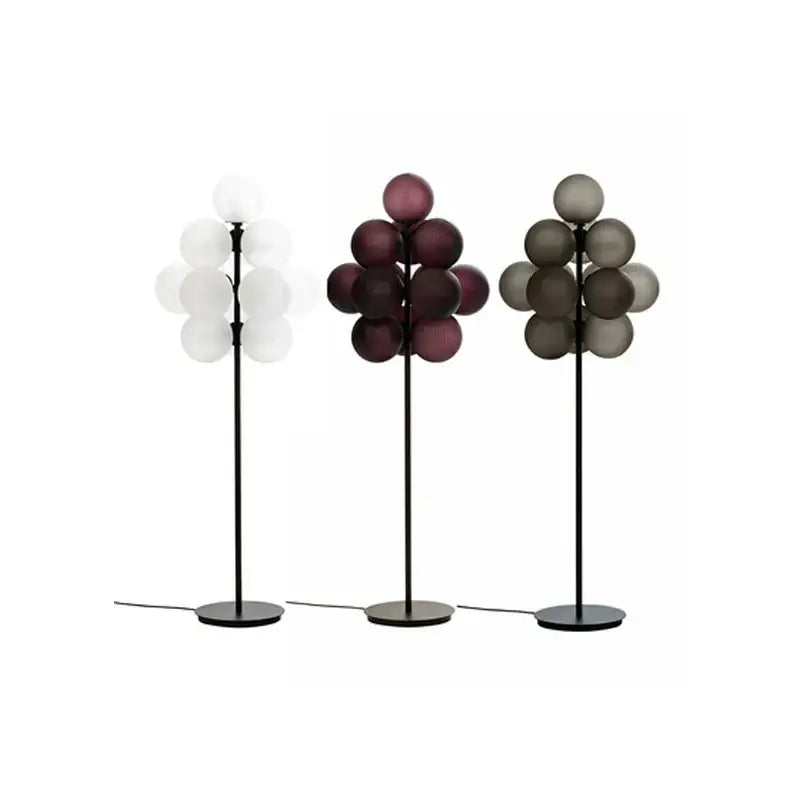 Modern dark brown floor lamp with black metal stand and white purple gray bubbleglass led globes for living room decorbites bubbleglass led floor