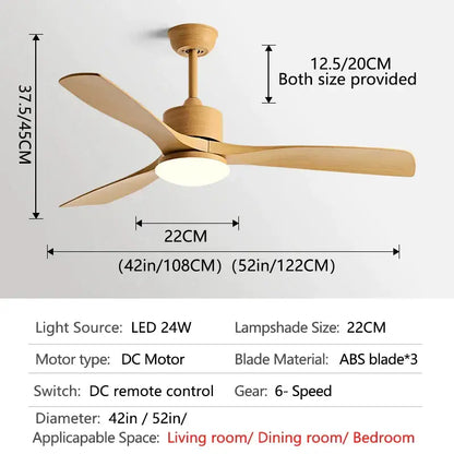 Modern dark brown wooden ceiling fan with three light wooden blades abs plastic led light and remote control for bedroom