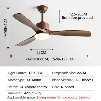 Modern dark brown wooden ceiling fan with integrated led light and remote control for bedroom use