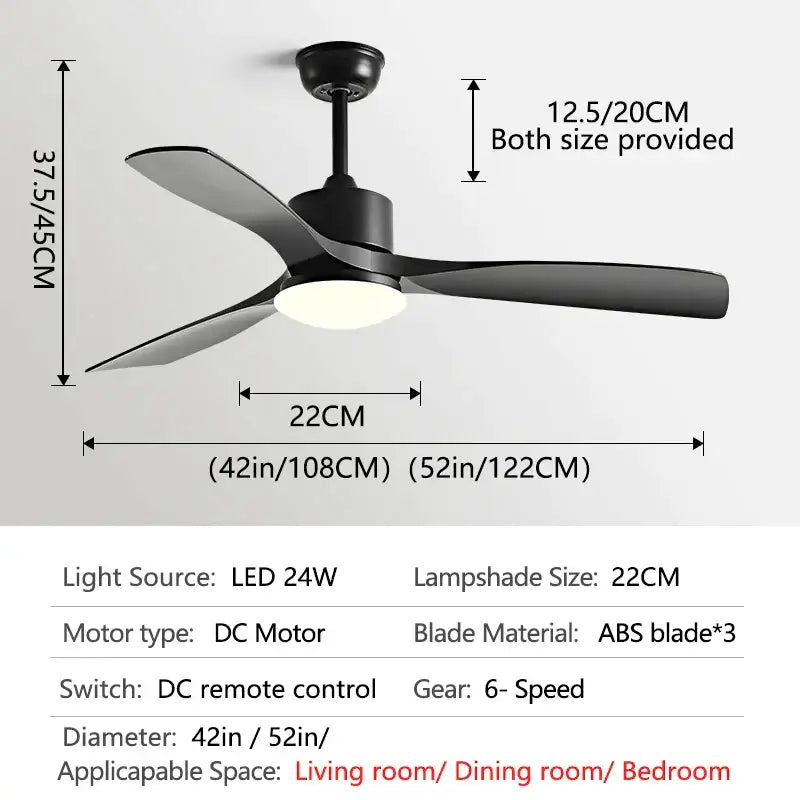 Modern dark brown wooden ceiling fan with three sleek abs blades, integrated led light, and remote control for bedroom use