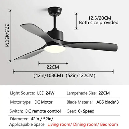 Modern dark brown wooden ceiling fan with three sleek abs blades, integrated led light, and remote control for bedroom use