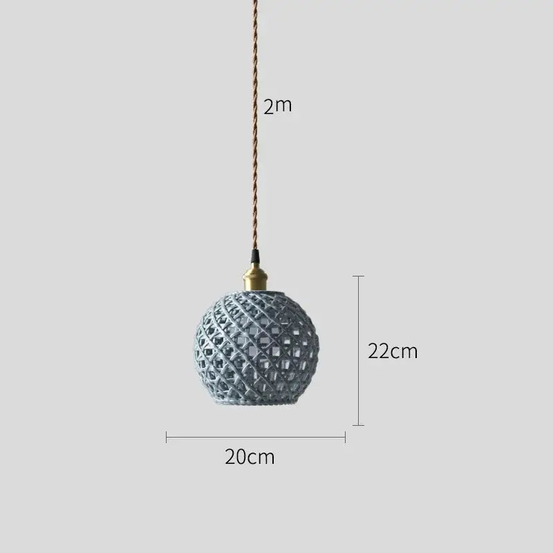 Modern dark gray ceramic led pendant lamp with a woven lattice design and brass-colored hardware for bedroom use
