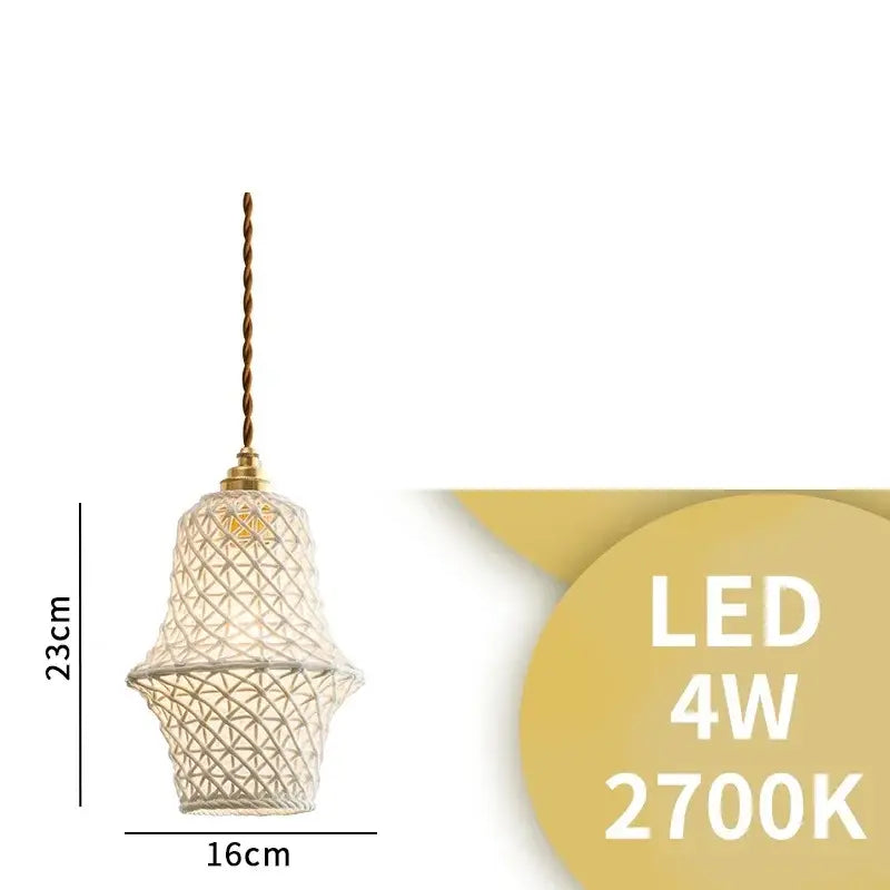 Modern dark gray ceramic led pendant lamp with off-white woven geometric lattice pendant lamp and brass hardware