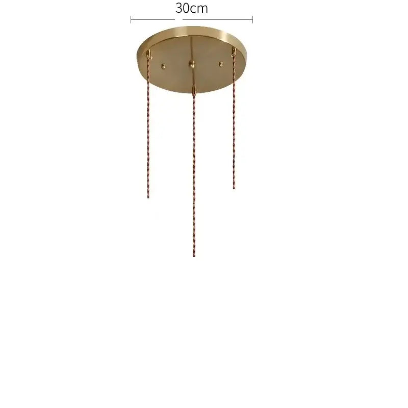 Gold-toned circular pendant lamp with three twisted chain suspensions in modern dark gray ceramic led pendant design