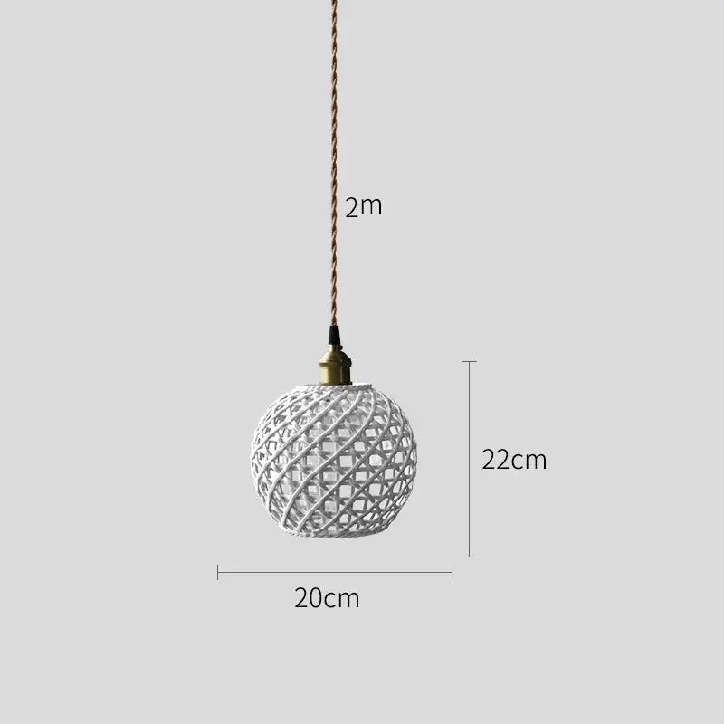 Modern dark gray ceramic led pendant lamp with white woven spherical pendant lamp and brass-finished fixture