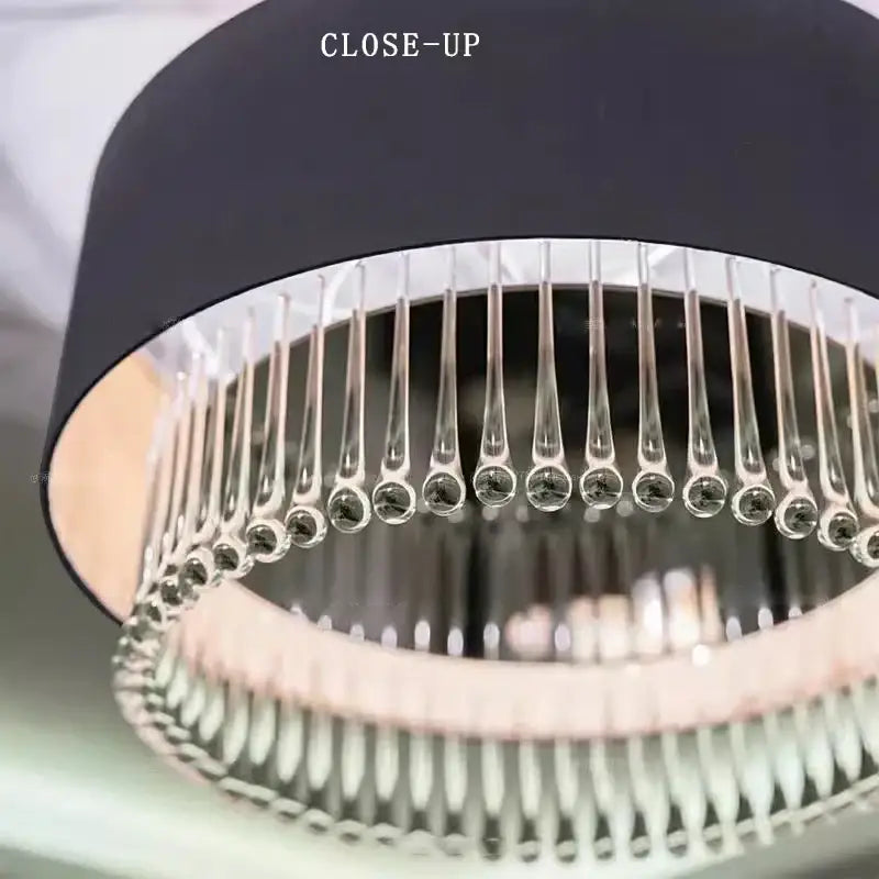 Modern dark gray black drum shade crystal pendant chandelier with clear glass teardrop elements for dining room decorbites crystal pendant