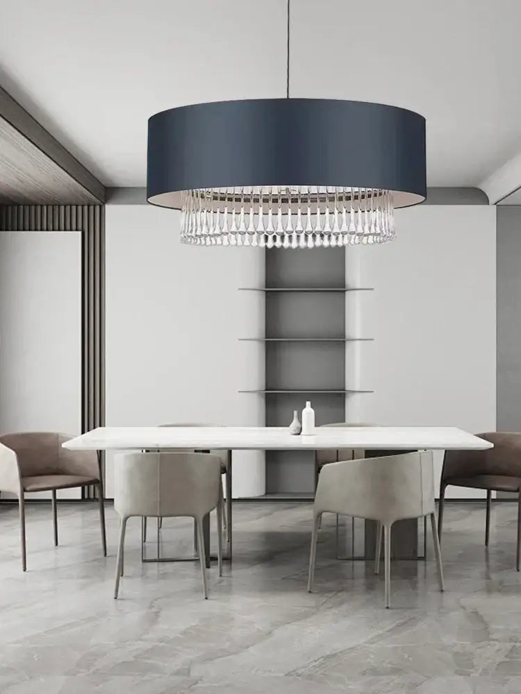Modern dark gray crystal pendant chandelier with cascading crystals by decorbites for dining room LED light decor