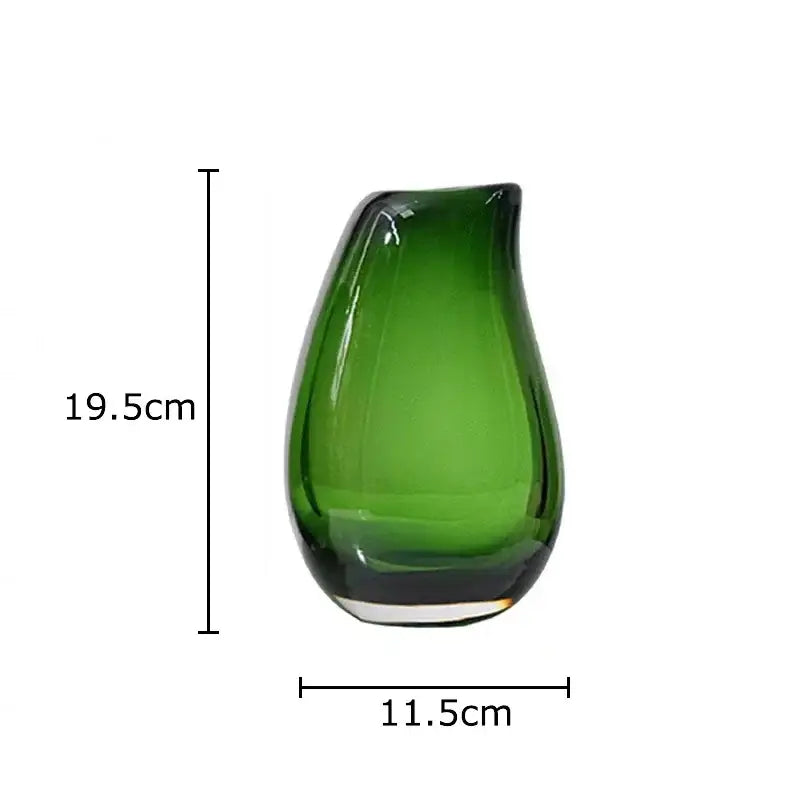 A sleek translucent emerald green glass vase with a teardrop shape ideal for modern double glass vase hydroponic decor