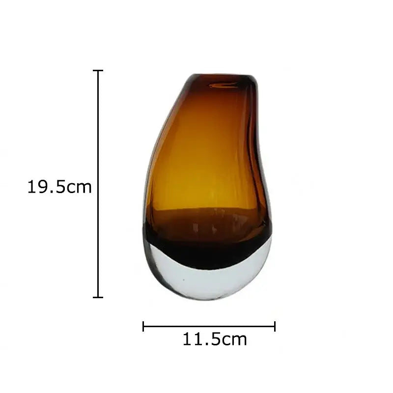 A sleek amber double glass vase with a smooth teardrop shape and clear base for glass vase hydroponic decor