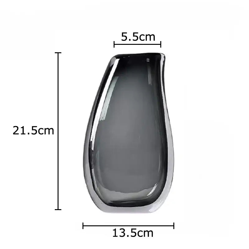 A sleek modern dark gray double glass vase with a glossy teardrop shape ideal for glass vase hydroponic desk decor