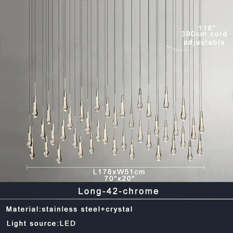Modern dark metal decorbites crystal water-drop ceiling chandelier with chrome finish and 42 teardrop crystals for dining room