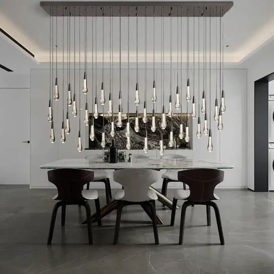 Modern dark metal decorbites crystal ceiling chandelier with teardrop glass pendants for dining room lighting