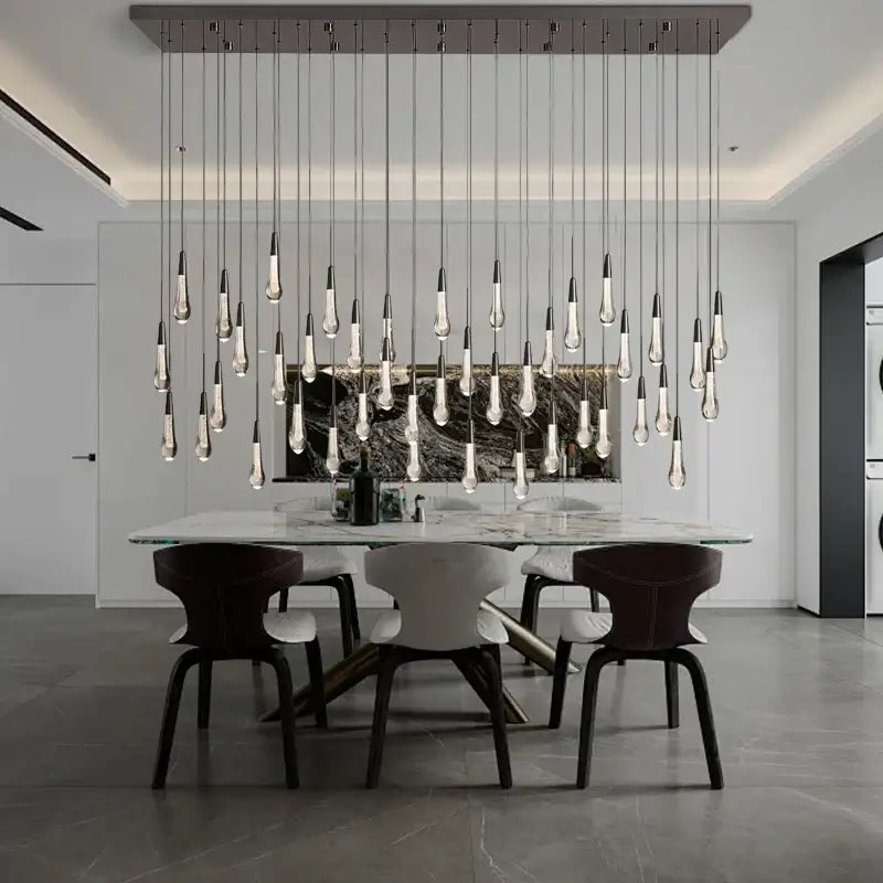 Modern dark metal decorbites crystal ceiling chandelier with teardrop glass pendants for dining room lighting