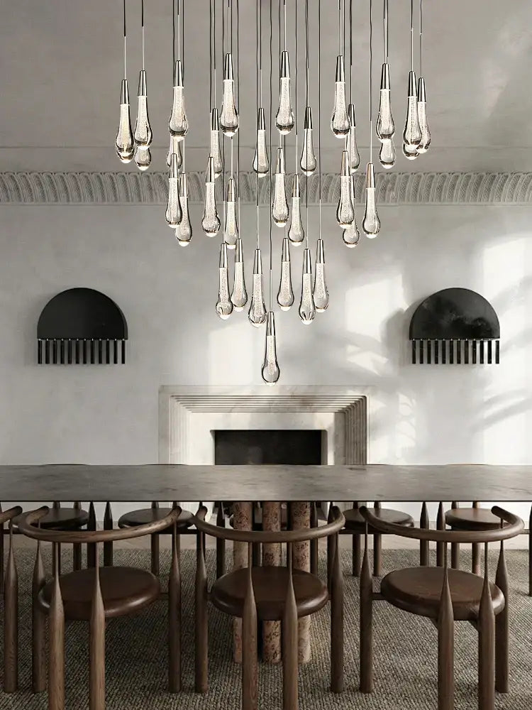Modern teardrop-shaped decorbites crystal water-drop ceiling chandelier with dark metal fixtures for dining room decor