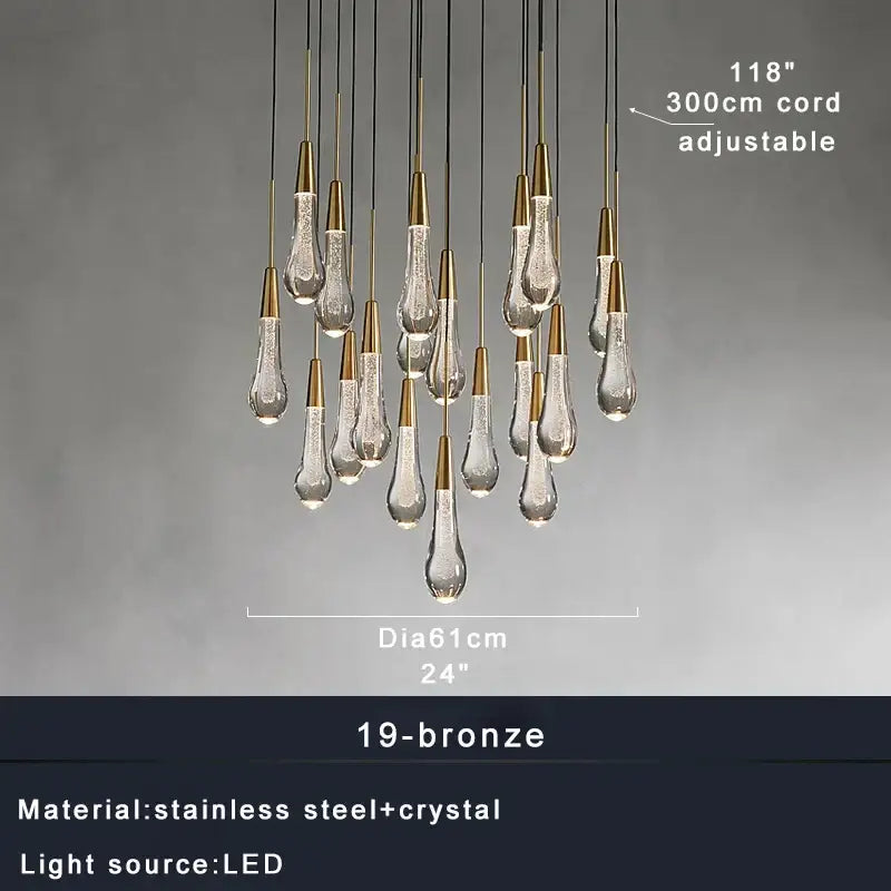 Modern dark metal decorbites crystal water-drop ceiling chandelier with teardrop pendants for dining room lighting