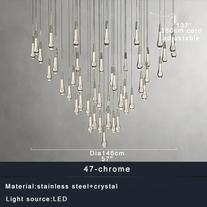 Modern dark metal decorbites crystal water-drop ceiling chandelier with 47 chrome teardrop pendants for dining room