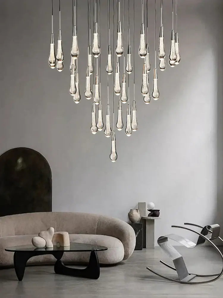 Modern dark metal decorbites crystal water-drop ceiling chandelier with teardrop glass elements for dining room decor