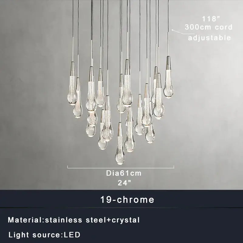 Elegant modern dark metal decorbites crystal water-drop ceiling chandelier with teardrop pendants on chrome frame