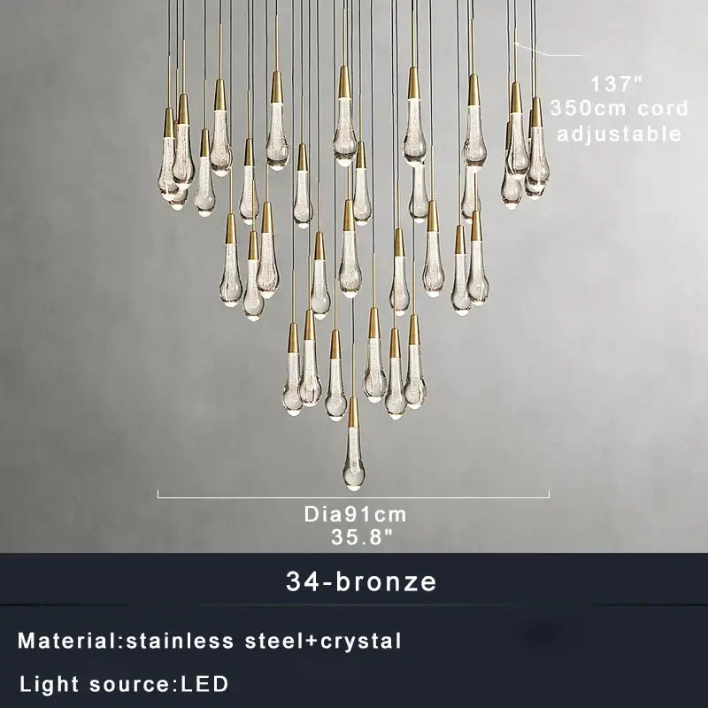 A modern dark metal decorbites crystal water-drop ceiling chandelier with teardrop pendants for dining room use