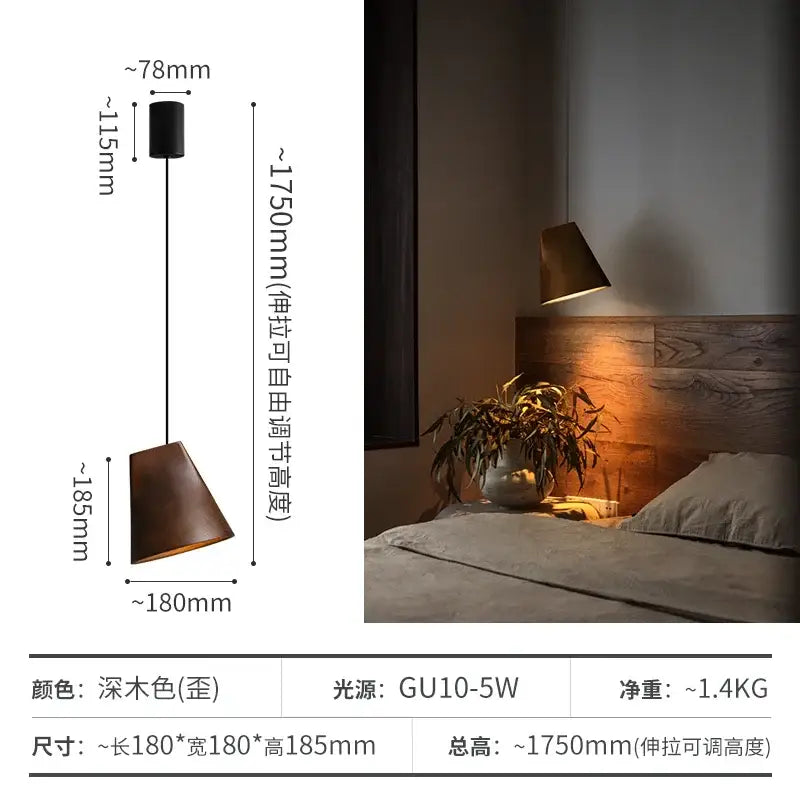 Modern dark and natural decorbites adjustable wooden pendant light with cone shape and black cylindrical top for dining room decor