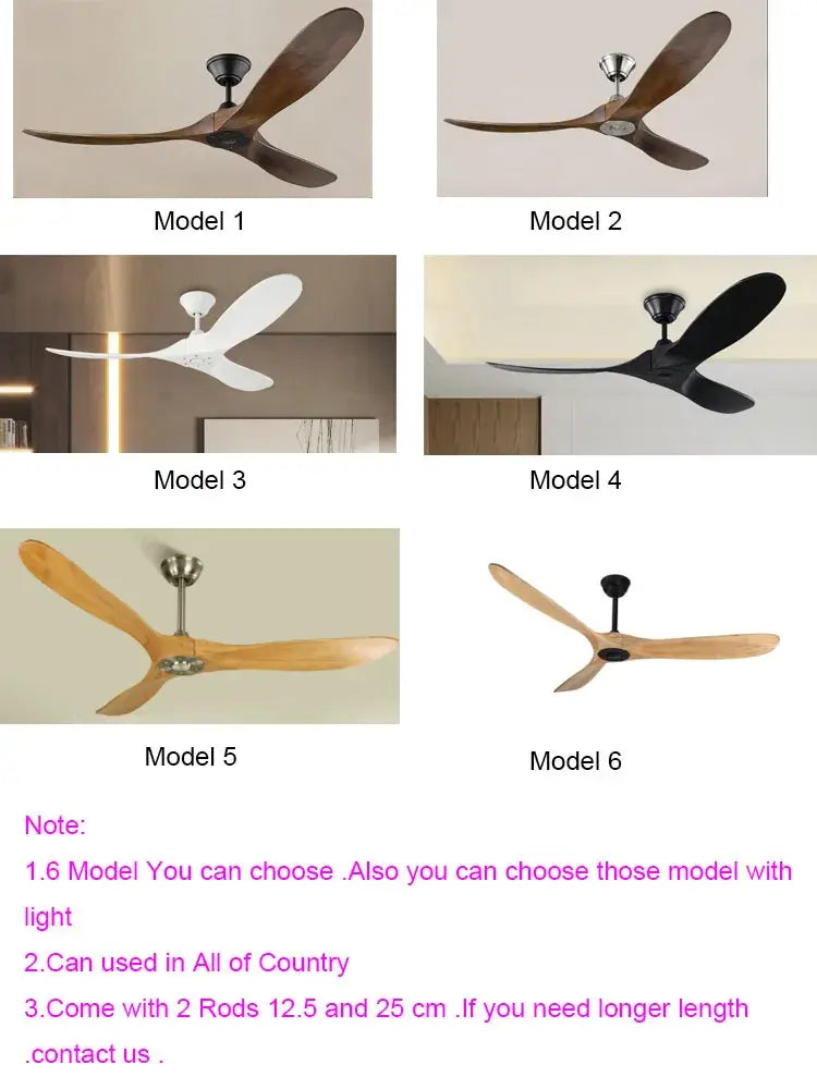 Modern dark wood large wood blade ceiling fan with sleek aerodynamic blades and metallic hubs with remote control