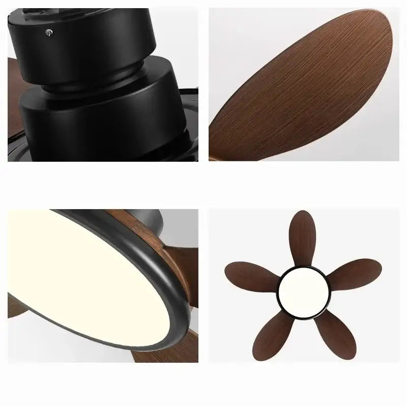Modern dark wood led ceiling fan with black finish integrated led light and remote control for living room use