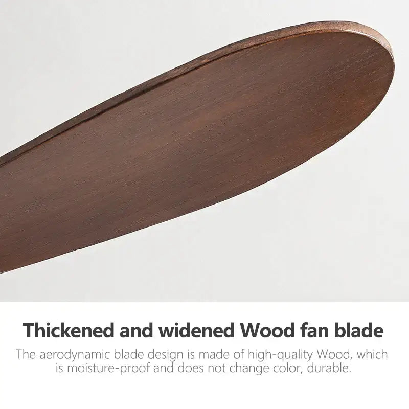 Modern dark wood remote control ceiling fan with thickened wooden blades and rich natural grain for low floor fan use
