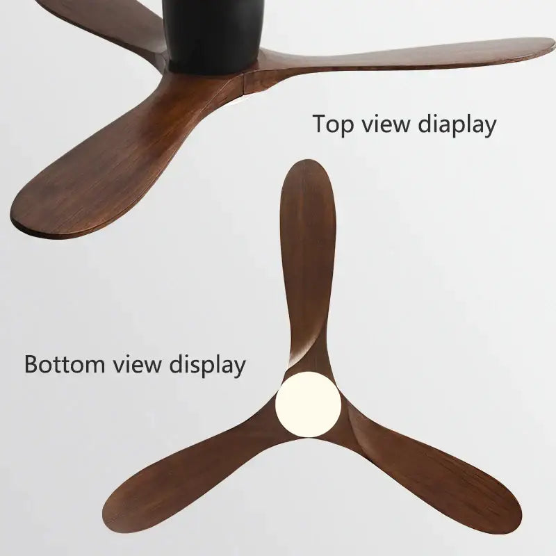 Modern dark wood remote control ceiling fan with three sleek blades and black motor housing for low floor fan use